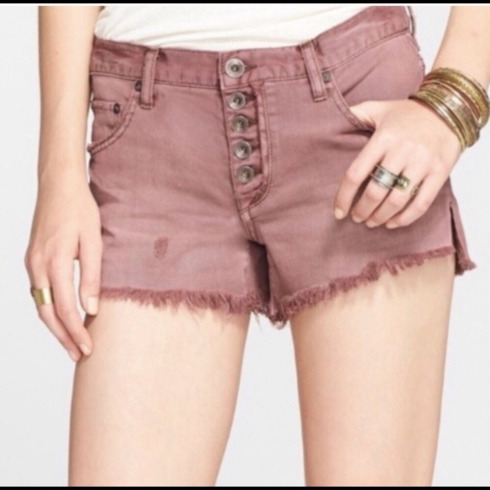 Free People Maeve Button Fly Distressed Shorts